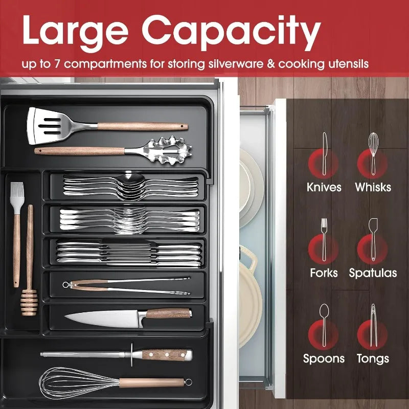 Adjustable Kitchen Drawer Organizer Tray Expandable Cutlery Divider for Forks Knives and Utensil Storage