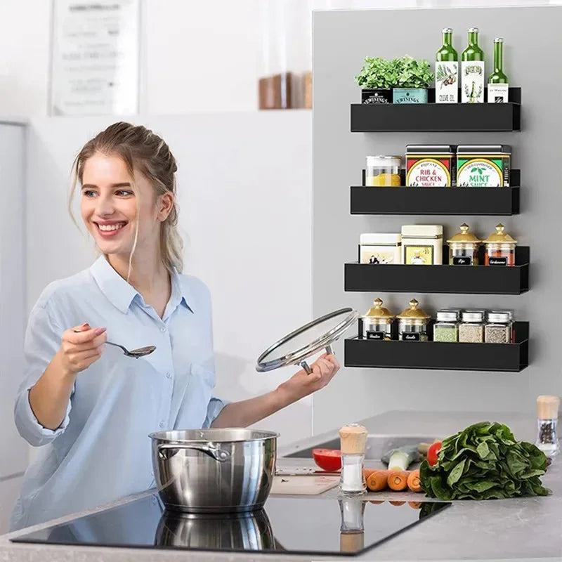 Large & Small Metal Magnetic Spice Storage Rack Organizer with Strong Heavy Duty Magnets for Refrigerator and Oven Side Storage