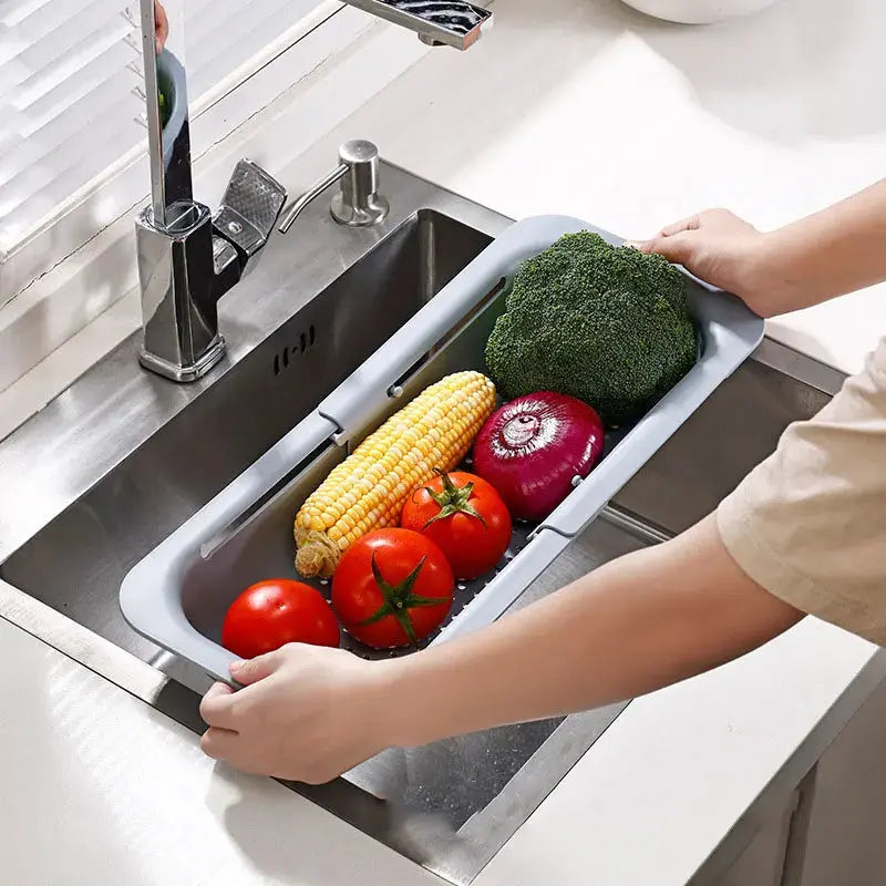 Retractable Sink Drain Basket Adjustable Vegetable Washing Rack