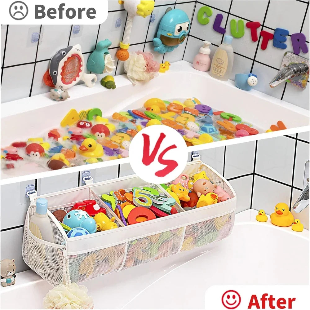Bath Toy Organizer with 3 Compartment Large Opening Design for Tub Storage and Easy Sorting