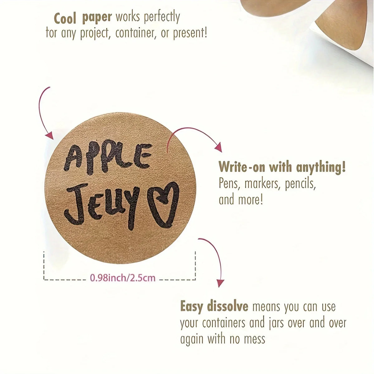 Self Adhesive Kraft Round Label Roll with Writable Design for Classification Name and Packaging Use