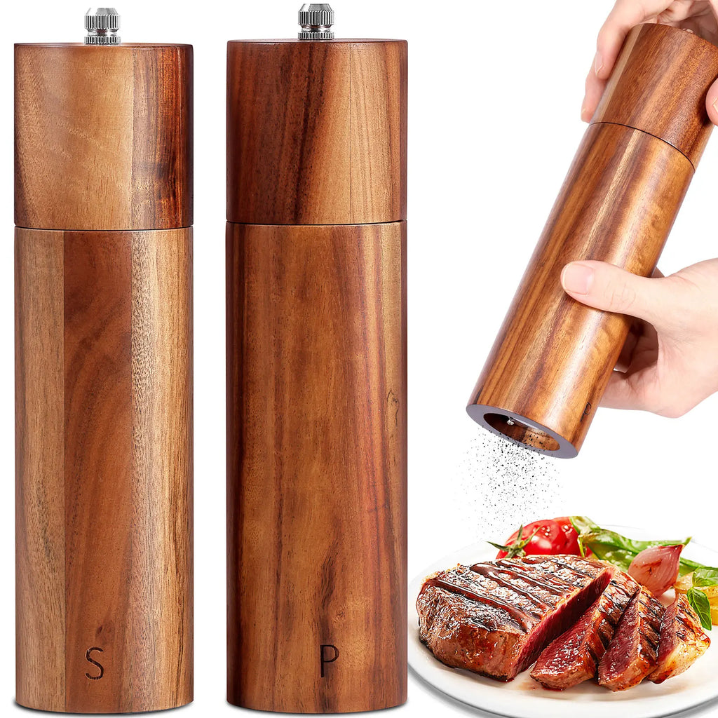Wooden Pepper Grinder Set with Adjustable Coarseness Design for Sea Salt Peppercorns and Kitchen Seasoning