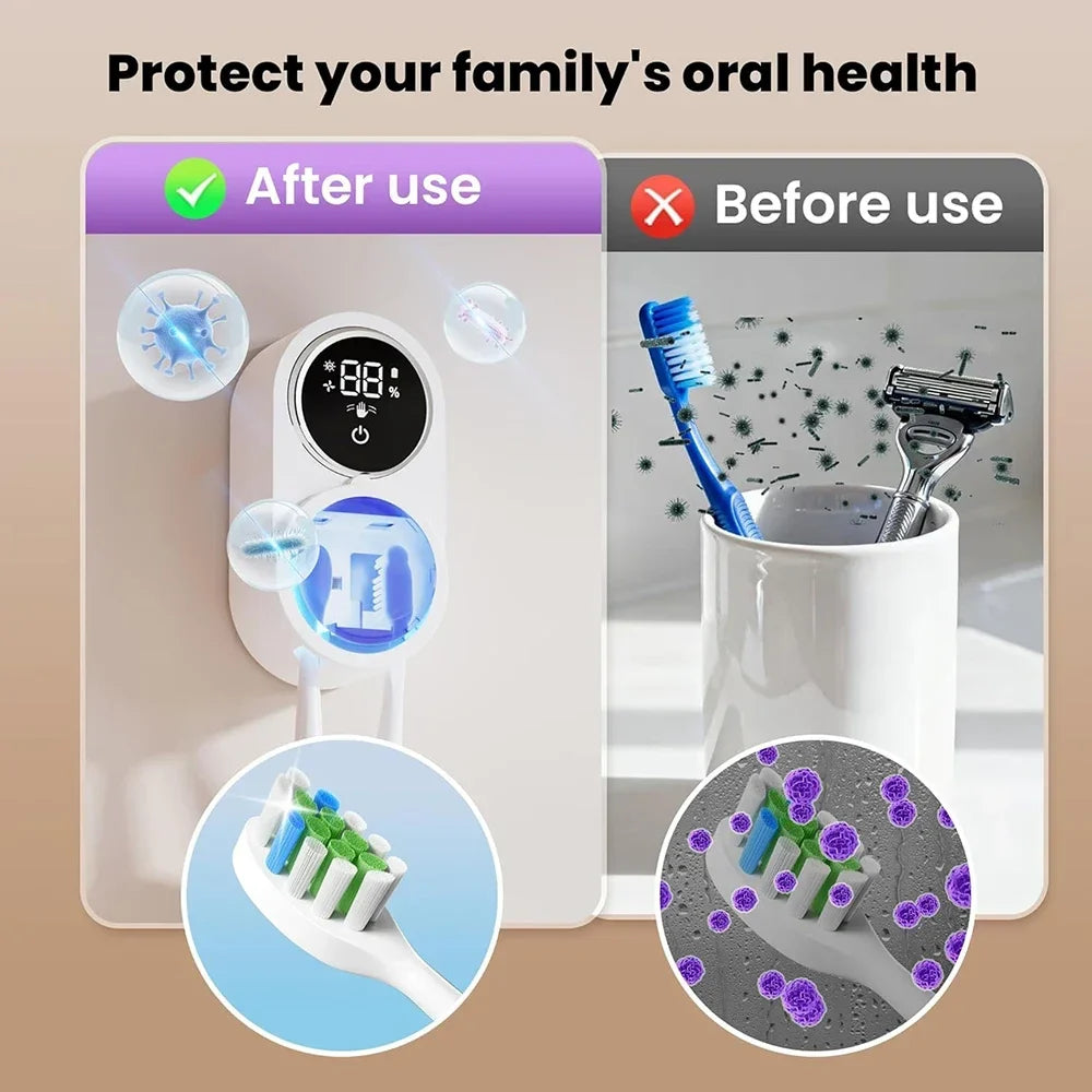 Wall Mounted Smart Toothbrush Holder with Air Drying and Rotating Cover Design for Bathroom Organization