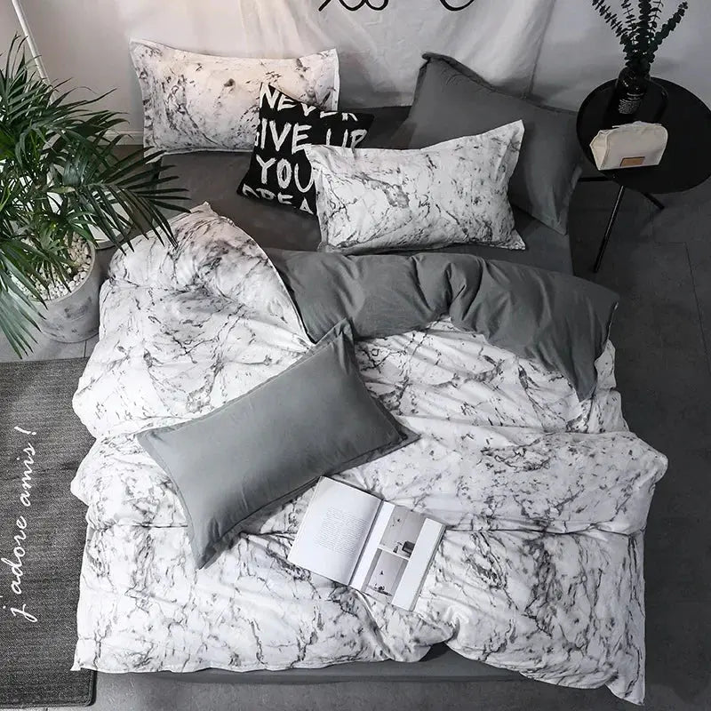 Dark Marble Print Duvet Cover Set with Zipper Closure and Matching Shams for Modern Bedroom Styling