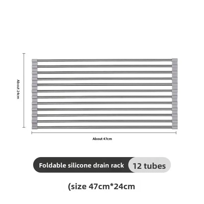 Over The Sink Roll Up Dish Drying Rack Stainless Steel Foldable Drainer 18x9 Inch