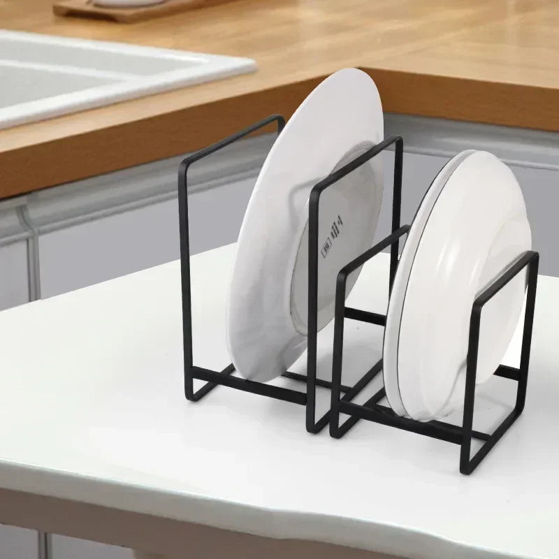 Metal Plate Holders Organizer with Rubber Guard Lining for Cabinet Counter Display and Dish Drying