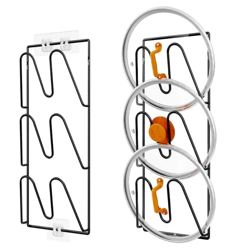2 Pcs Wall Mounted Pot Lid Rack No Drill Kitchen Storage Organizer for Pan Lid and Cover Holding