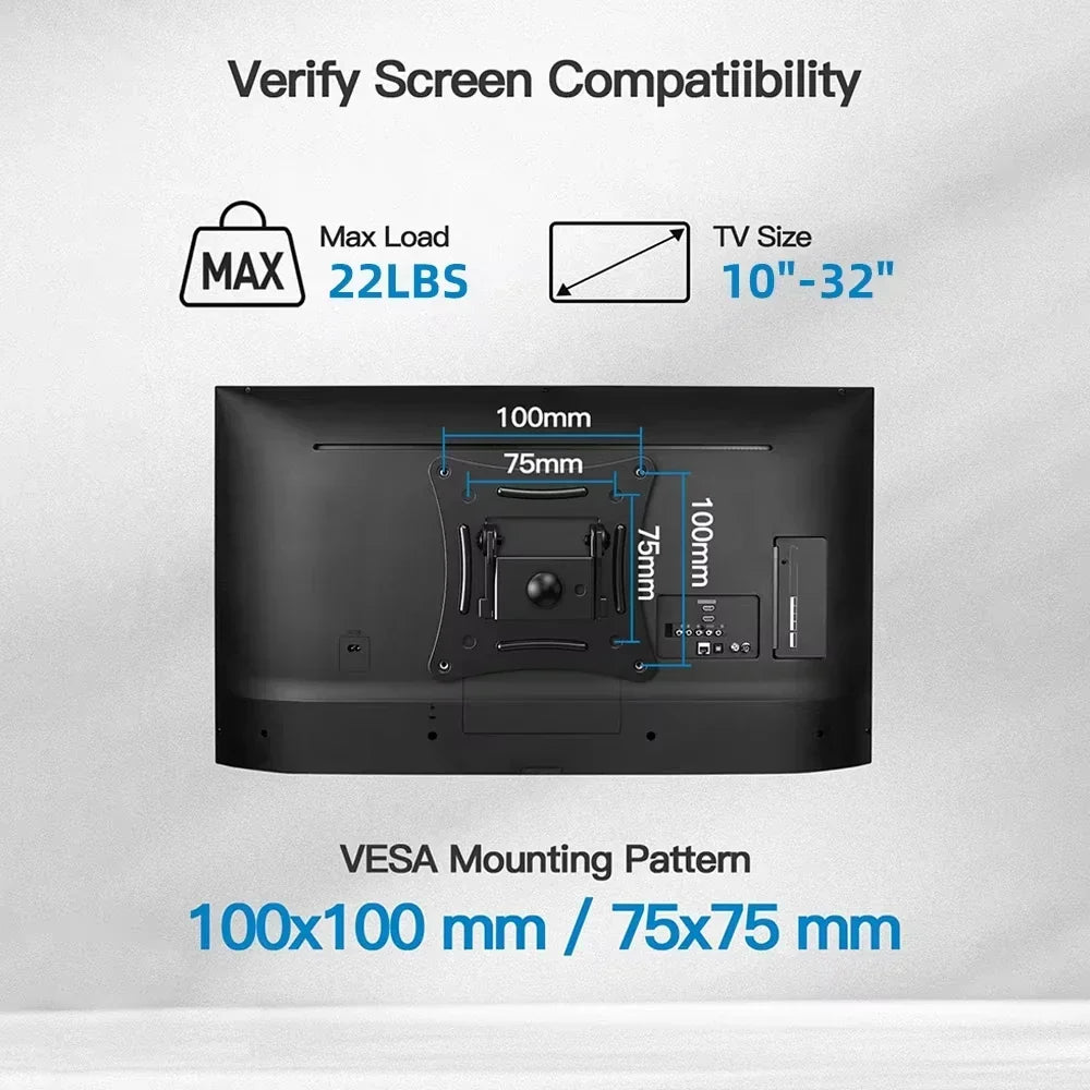 Full Motion Wall Mount Bracket with Swivel, Tilt, and Rotation for 10-32 Inch Flat and Curved TVs