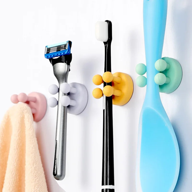 Punch Free Silicone Hook Holders with Self Adhesive Design for Bathroom and Small Item Organization