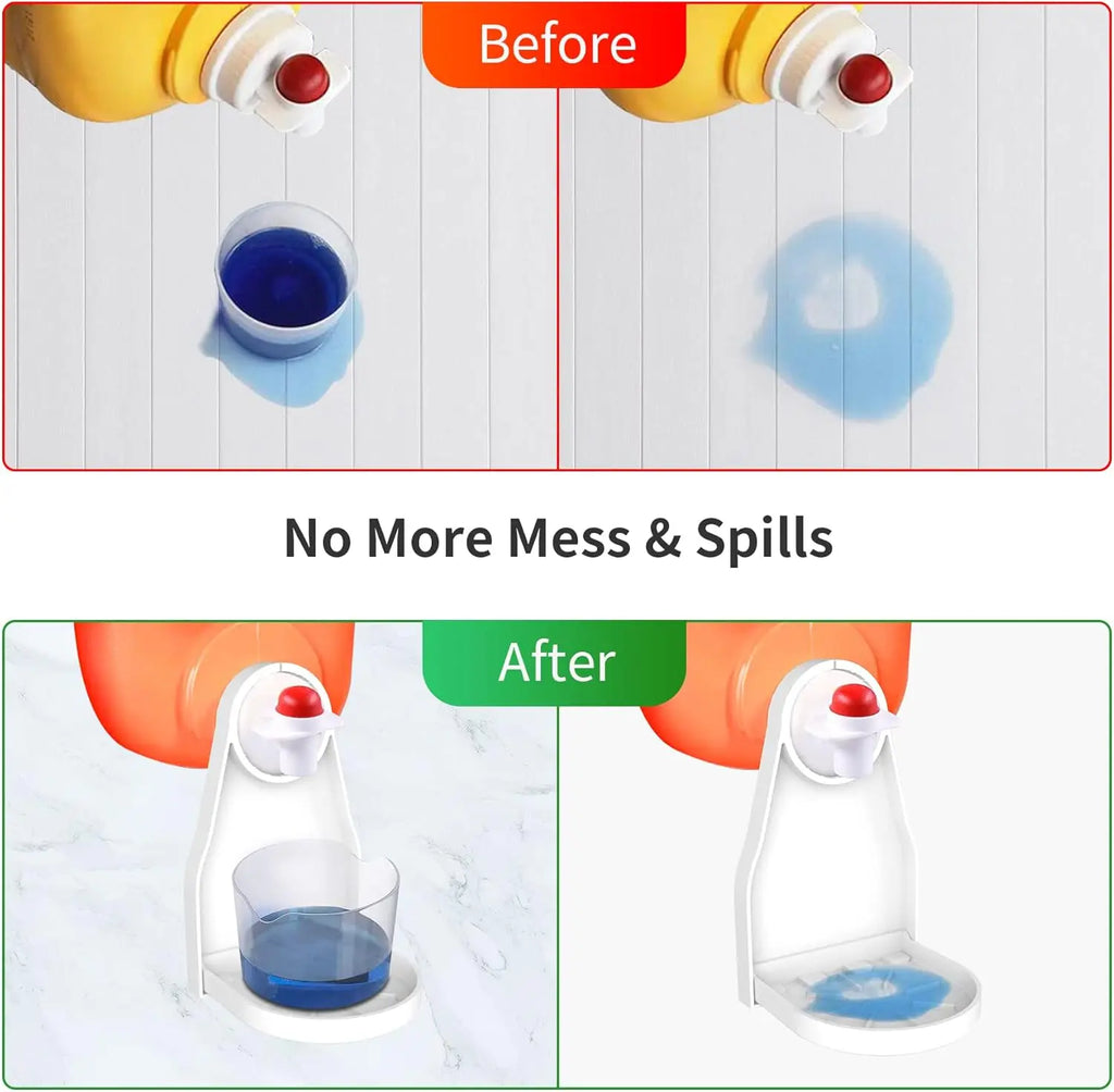 Laundry Detergent Cup Holder Clip with Drip Tray Design for Bottle Spout and Mess Free Dispensing