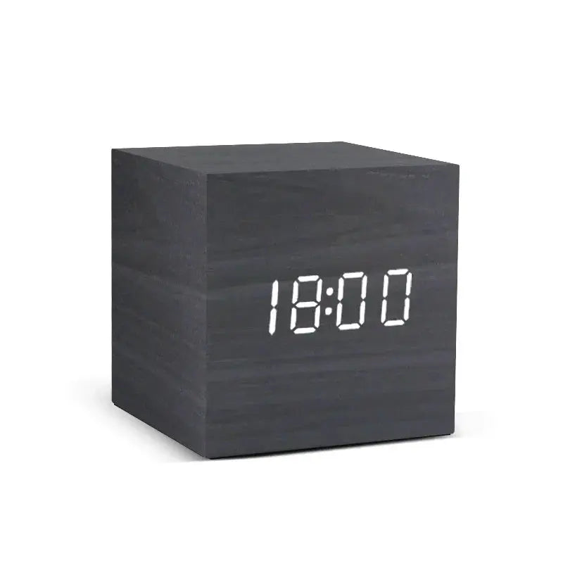 Wooden LED Digital Alarm Clock with Temperature Display and Sound Control for Desktop and Bedside Use