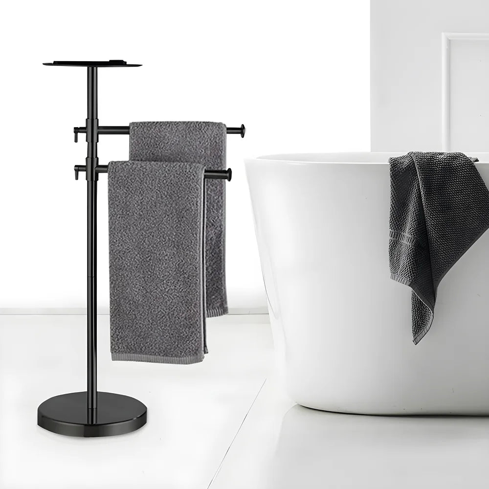 Freestanding Stainless Steel Towel Rack with Weighted Base Design for Bathroom and Outdoor Towel Storage