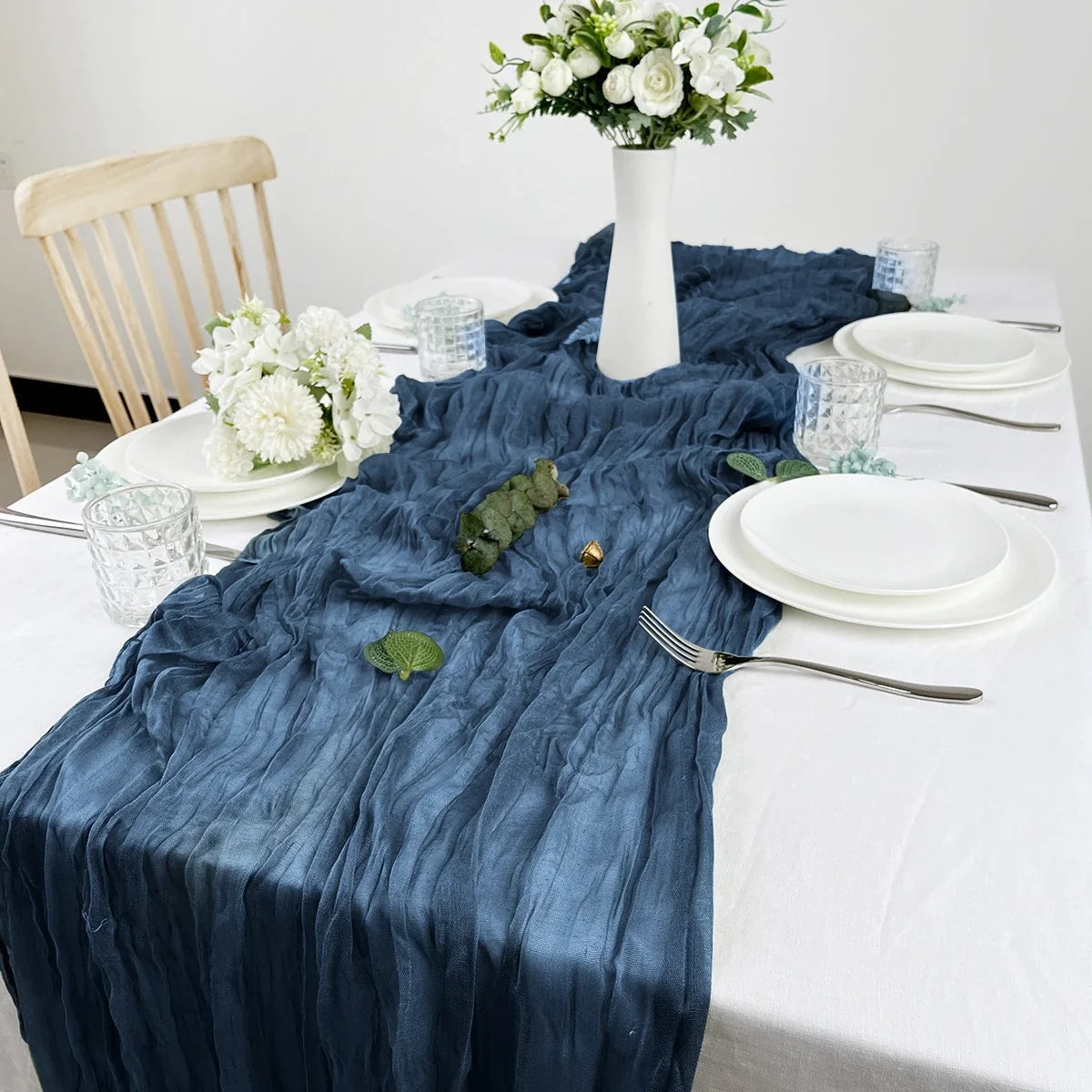 Sage Green Semi Sheer Gauze Table Runner Cheesecloth Dining Table Decor for Wedding Party Christmas Banquets (90x180cm)