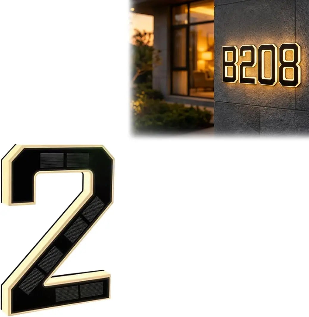 Solar LED Address Plaque with Waterproof Illuminated House Number Design for Outdoor Wall Mounting