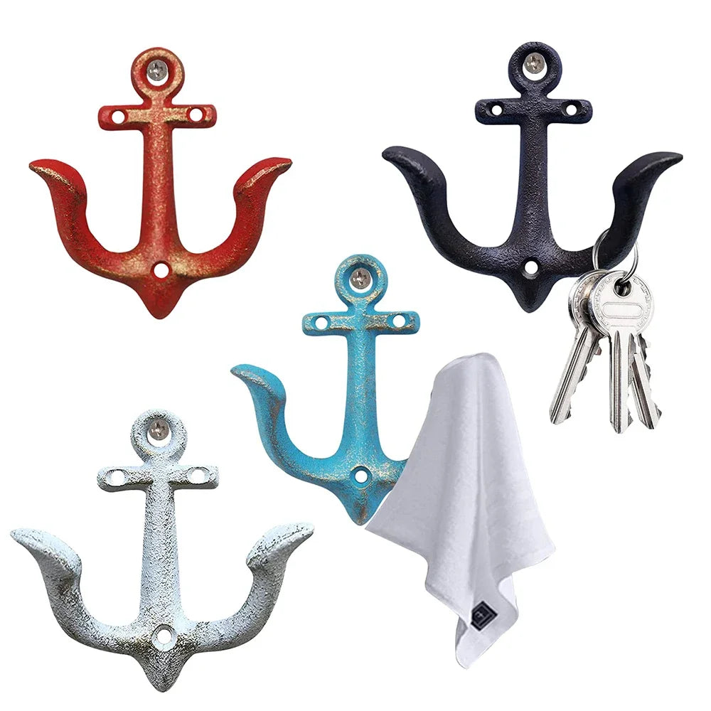 Nautical Anchor Hooks with Cast Iron Design for Coastal Coat and Towel Storage