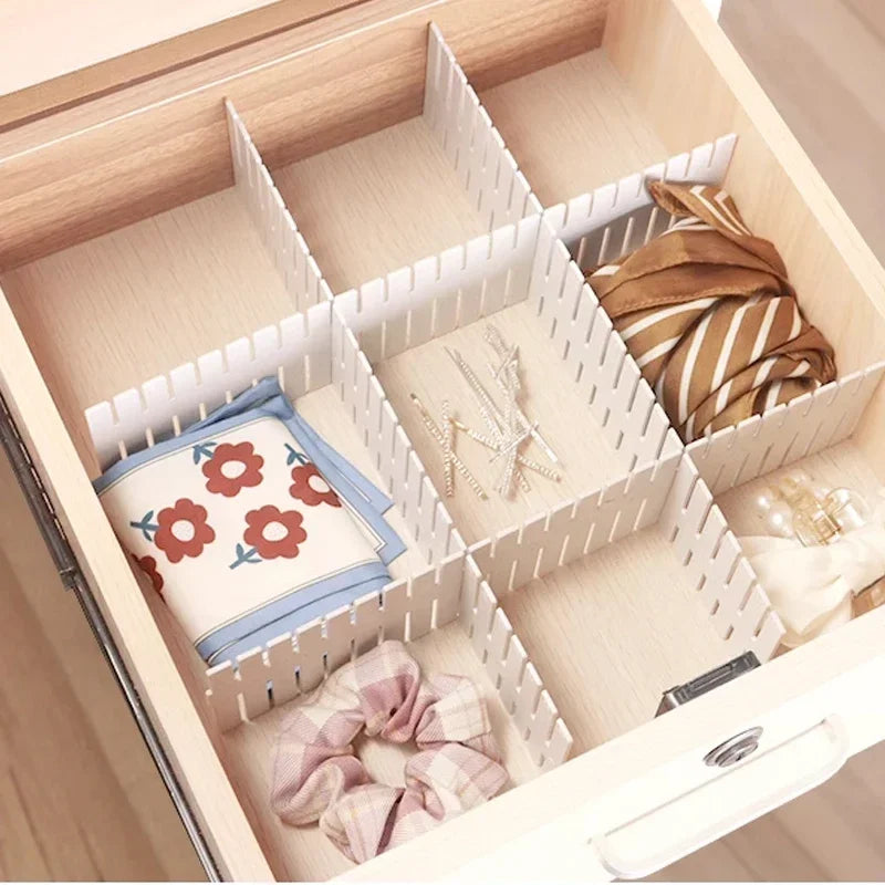 Adjustable Drawer Divider Set with Expandable Partition Design for Clothes and Cosmetic Storage