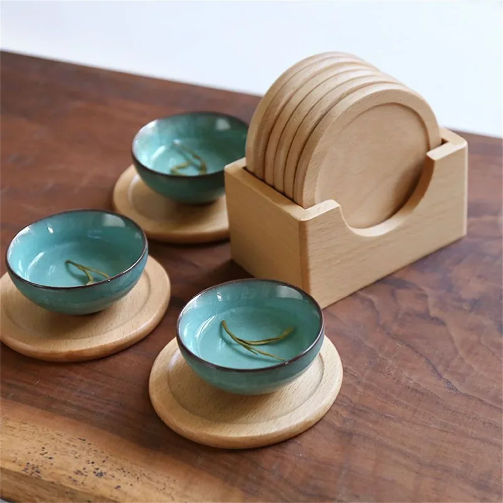 Walnut Wood Coaster Set Round Square Wooden Cup Mats Heat Resistant Drink Coasters for Coffee Tea Desk Table