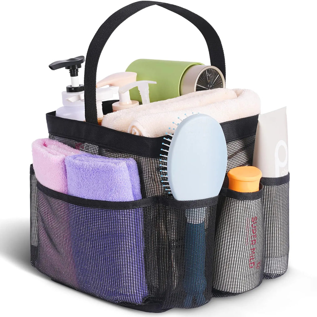 Transparent Mesh Cosmetic Tote Bag with Portable Design for Travel Beach Bathroom and Toiletry Storage