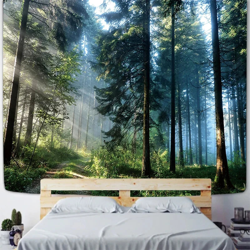 Forest Landscape Wall Tapestry Polyester Fabric Hanging for Bedroom Living Room Aesthetic Home Decor