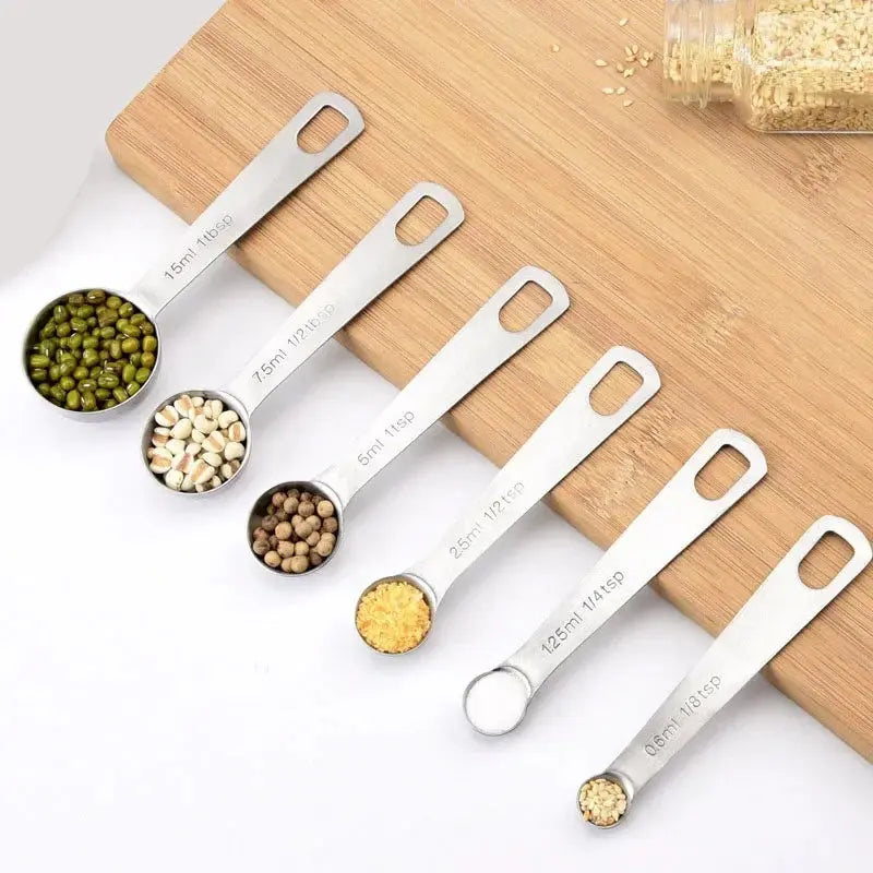 6 Piece Stainless Steel Measuring Spoons Set Food Grade Kitchen Baking Tools