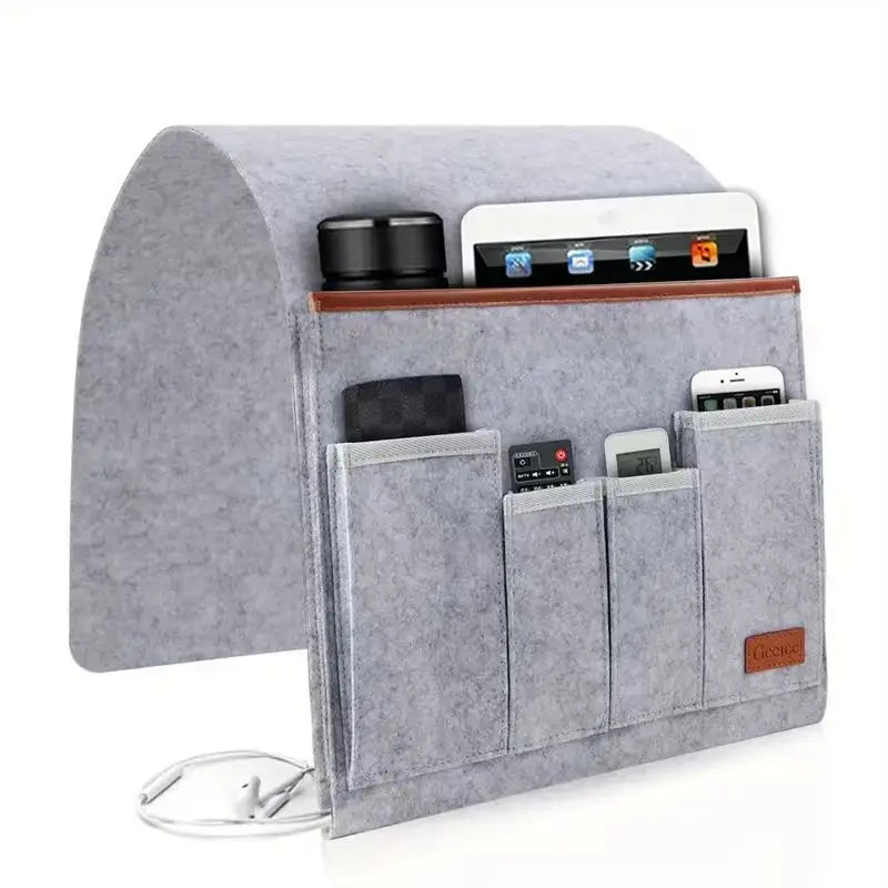 Felt Couch Armrest Organizer for Magazines, Tablets, Cell Phones, and Remote Controls, Hanging Storage Bag for Living Room