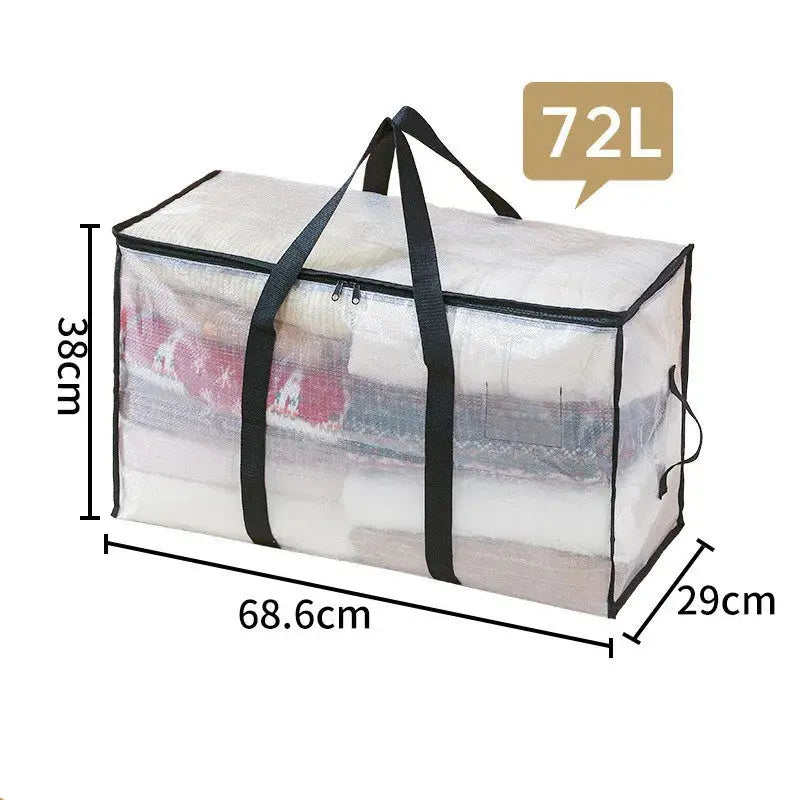 Transparent Large Capacity Quilted Storage Bag with Double Zipper for Closet Clothing