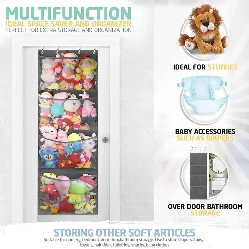 Over Door Stuffed Animal Organizer with Mesh Pockets for Toys