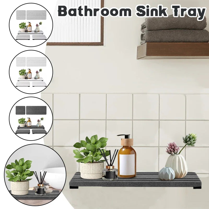 3Pcs Sink Tray Water Absorbent Stone Holder for Soap Sponge and Bathroom Kitchen Counter Use