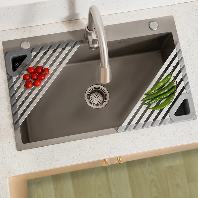 Silicone Triangular Sink Drain Rack with Folding Design for Kitchen Sponge and Utensil Storage