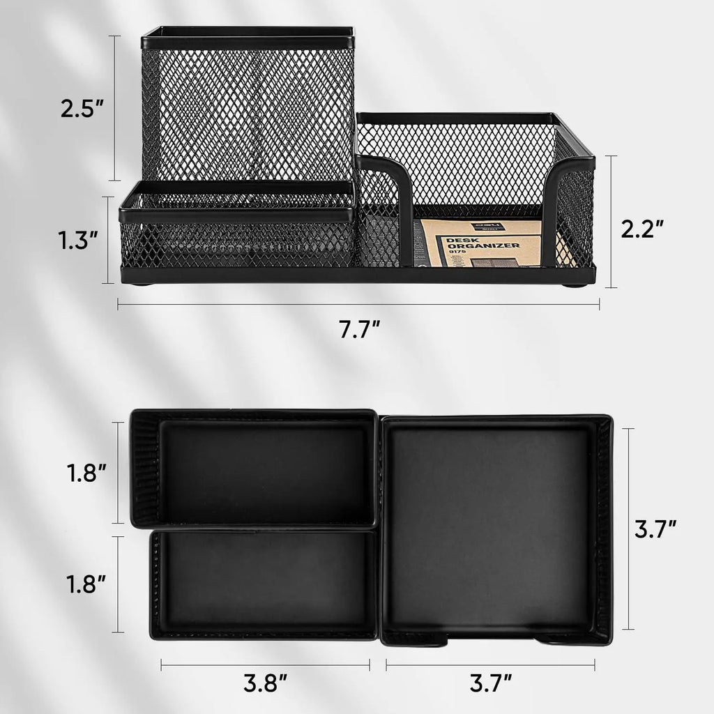 Mesh Desk Organizer with Metal Pencil Holder and 3 Compartments for Office Supplies and Desktop Accessories