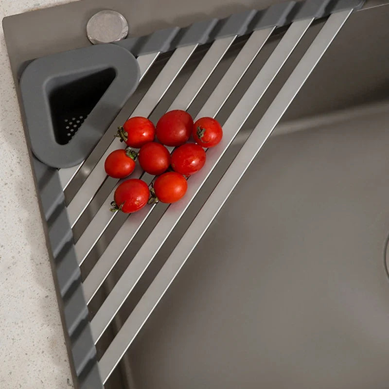 Silicone Triangular Sink Drain Rack with Folding Design for Kitchen Sponge and Utensil Storage