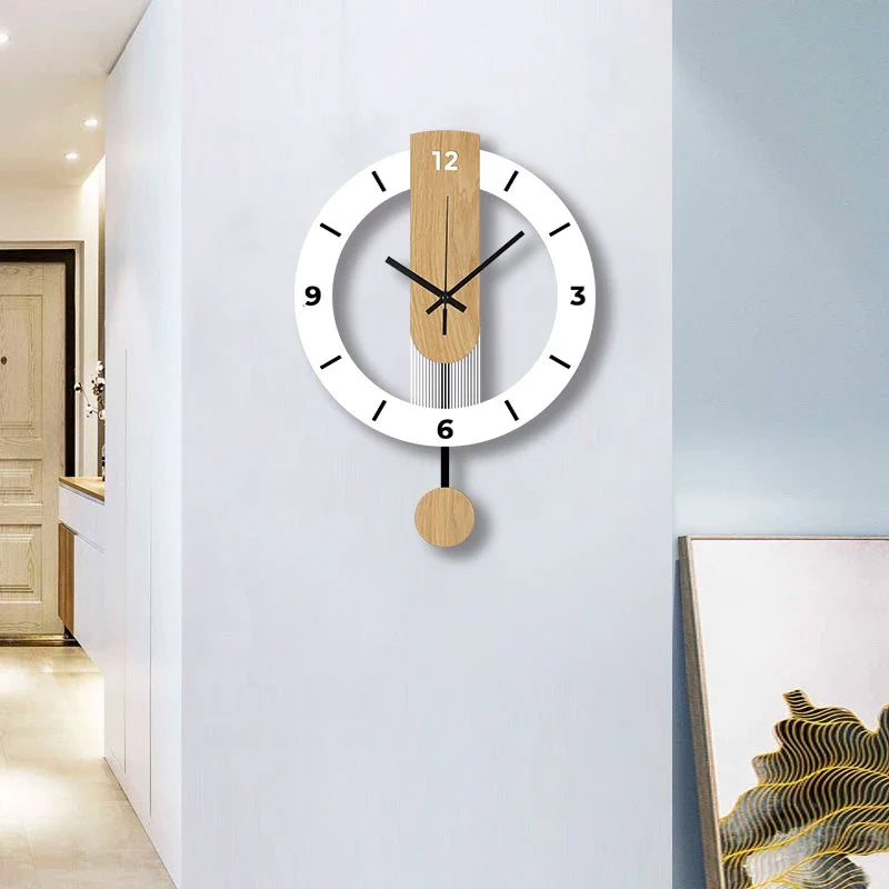 Wood Grain Pendulum Clock with Silent Acrylic Design for Living Room Bedroom Kitchen and Office Decor