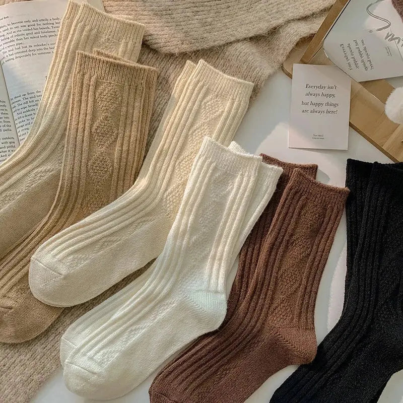 2Pcs Thermal Wool Lounge Socks Set for Women with Thick Knit and Solid Color Winter Design