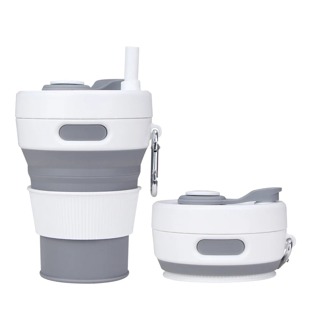 Silicone Folding Cup 450ml Collapsible Travel Cup with Lid and Handle for Camping Hiking and Outdoor Use