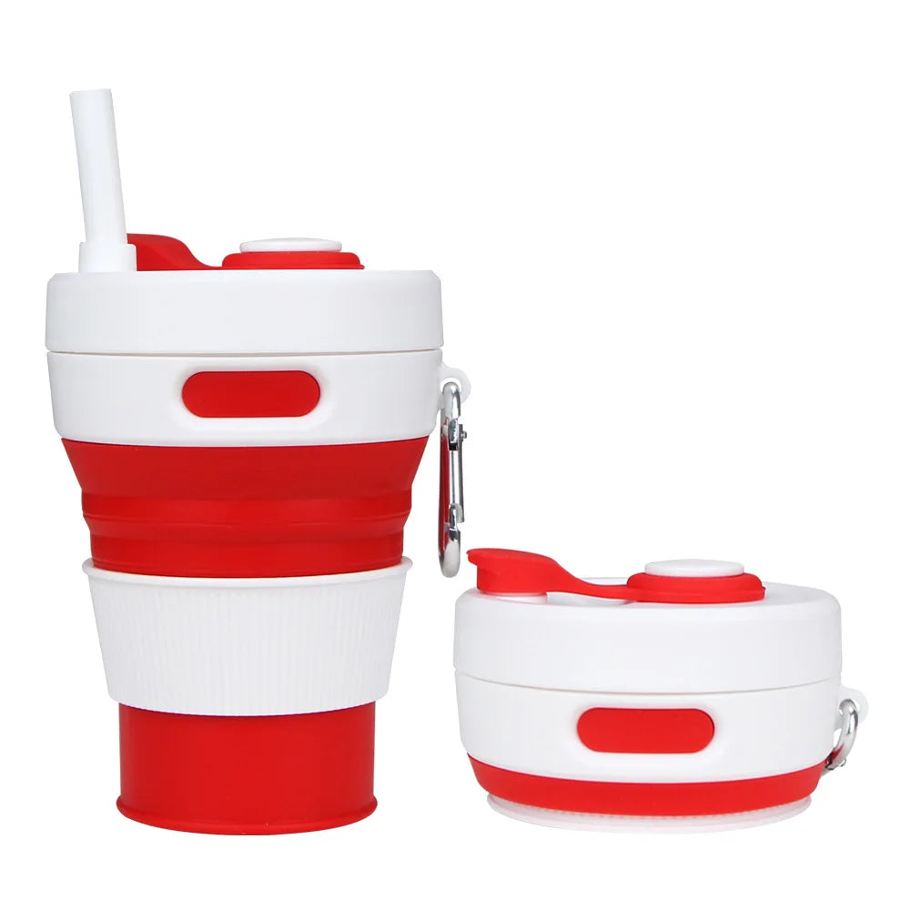 Silicone Folding Cup 450ml Collapsible Travel Cup with Lid and Handle for Camping Hiking and Outdoor Use