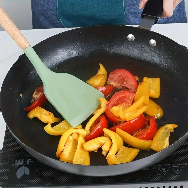 12 Piece Silicone Kitchen Utensils Set with Wooden Handles Non Stick Heat Resistant Cooking Tools