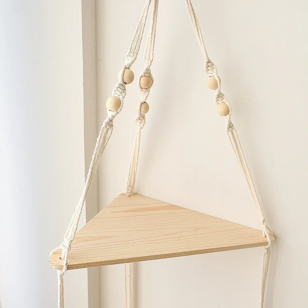 Wood Triangle Floating Wall Shelf for Corner Decor