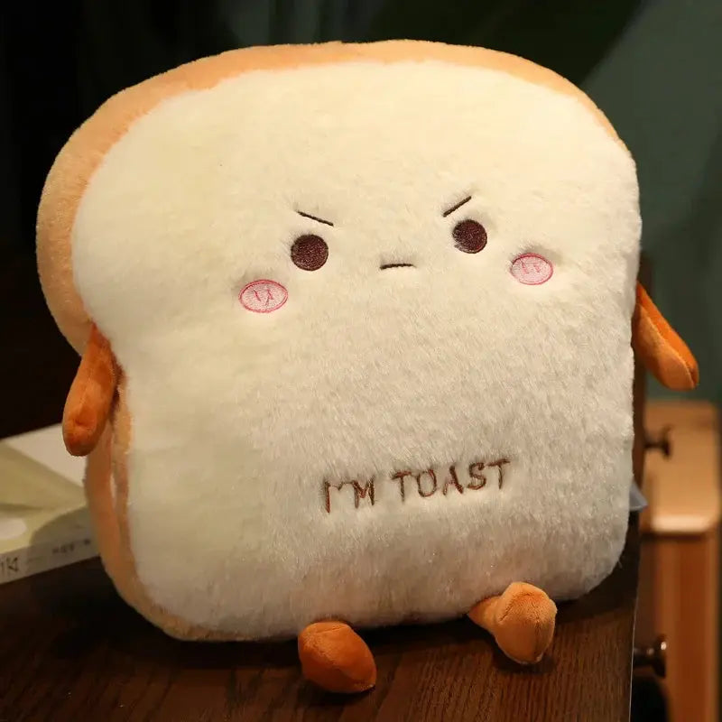 Plush Toast Bread Stuffed Pillow with Soft Fabric for Home Decor and Travel Comfort