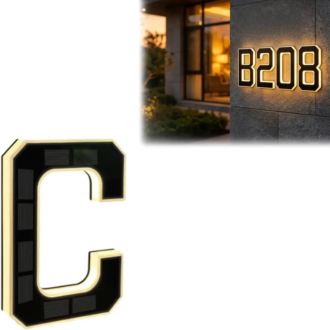 Solar LED Address Plaque with Waterproof Illuminated House Number Design for Outdoor Wall Mounting