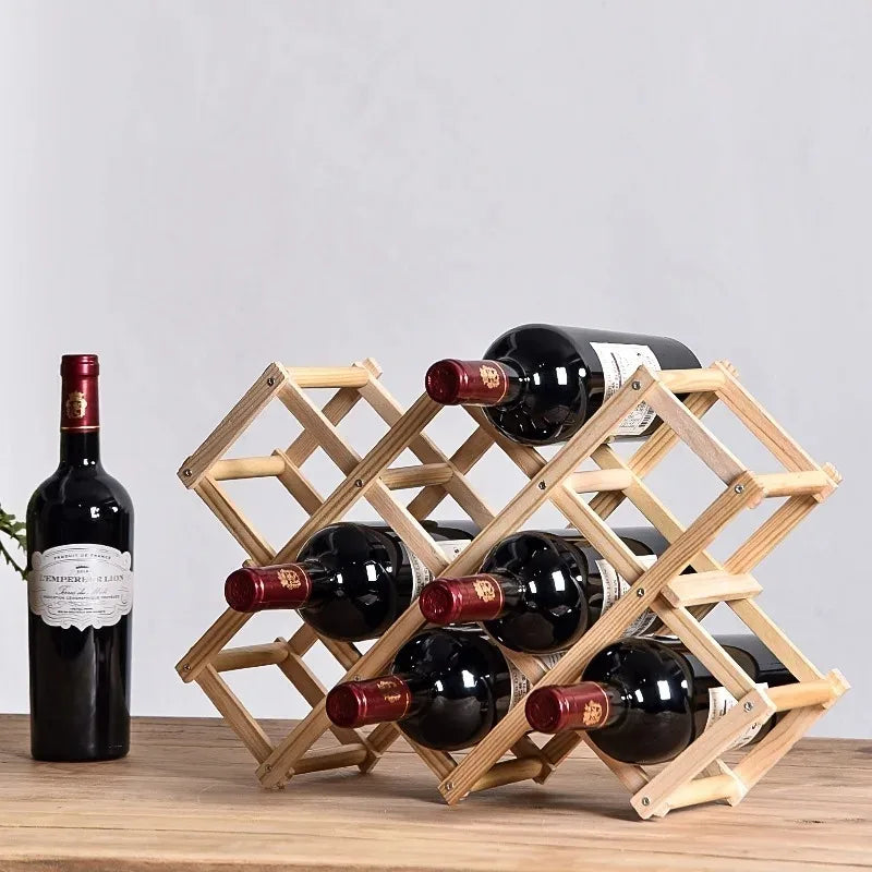Foldable Wooden Wine Rack with Stackable Countertop Design for Standard Bottles and Home Bar Storage