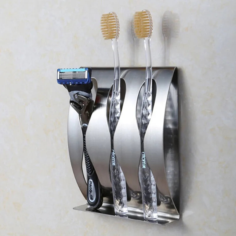 Self Adhesive Toothbrush Holder with Stainless Steel Hook Design for Bathroom Wall Storage