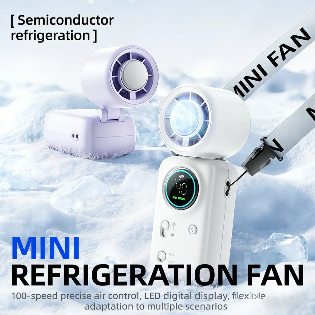 Portable 100-Speed Mini Cooling Fan with LED Display and 4000mAh USB Rechargeable Design for Travel