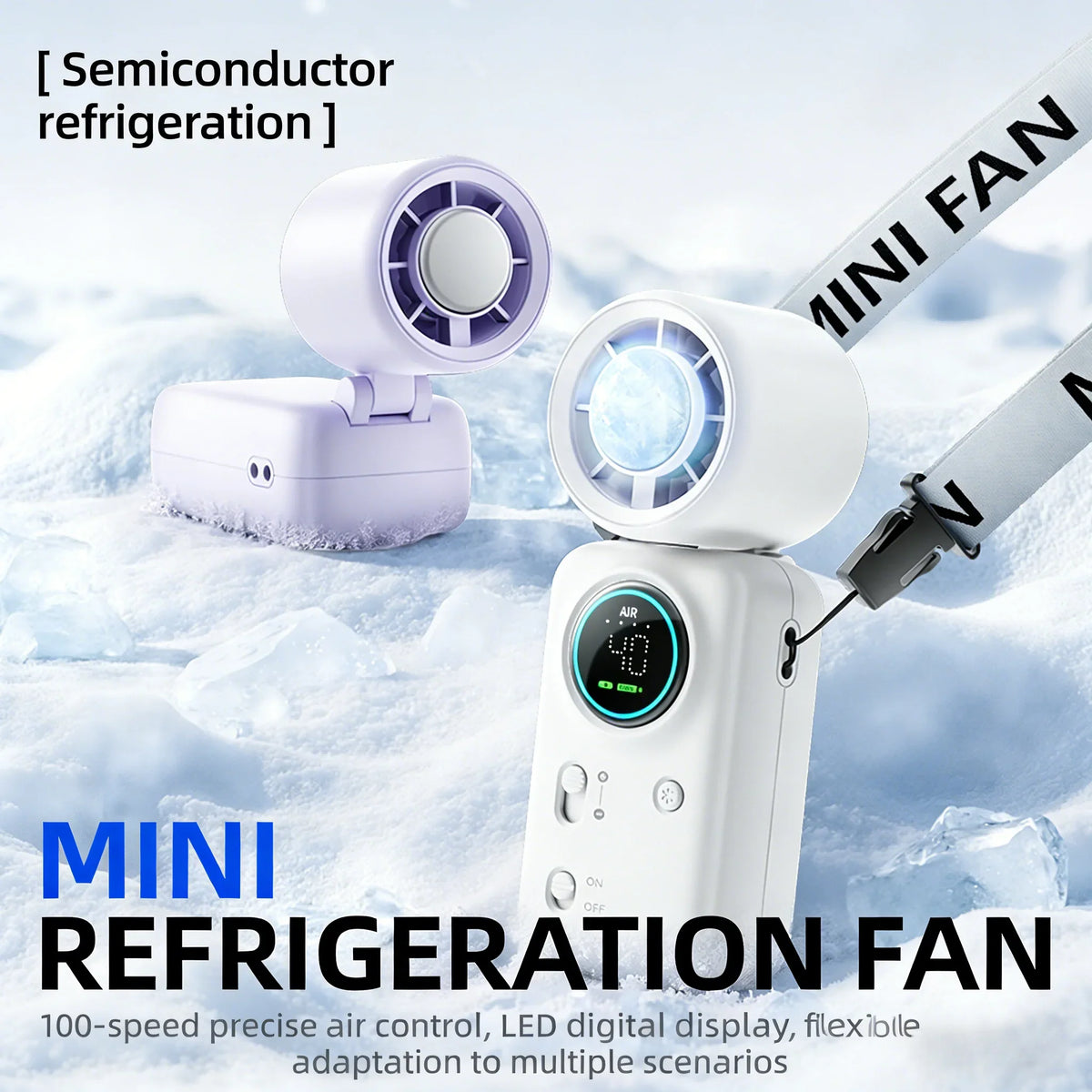 Portable 100-Speed Mini Cooling Fan with LED Display and 4000mAh USB Rechargeable Design for Travel