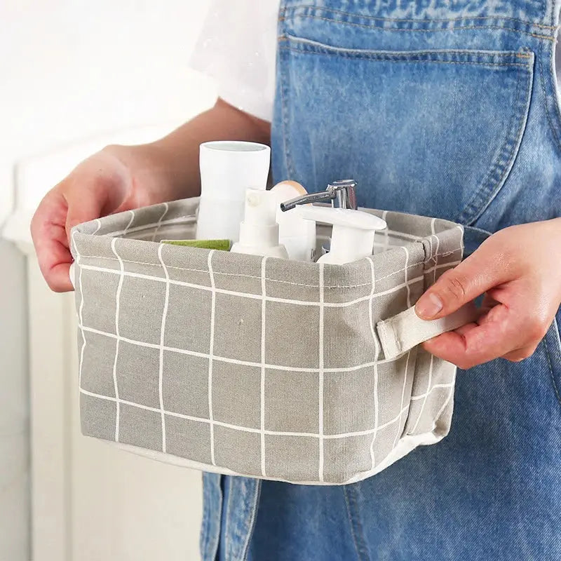 Cotton Hemp Storage Basket with Handles for Tabletop
