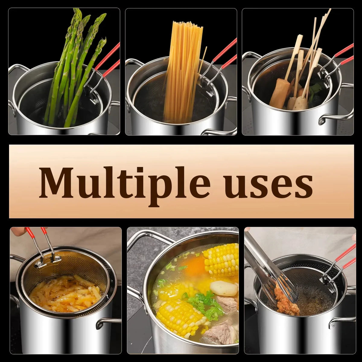 Stainless Steel Deep Fryer Pot with Basket and Lid for Tempura and Everyday Frying Use