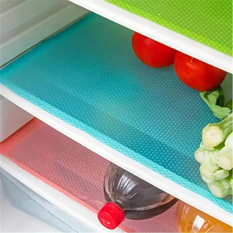 4Pcs Waterproof Refrigerator Liner Mats EVA Washable Shelf Pads for Fridge Drawer Cabinet and Kitchen Storage