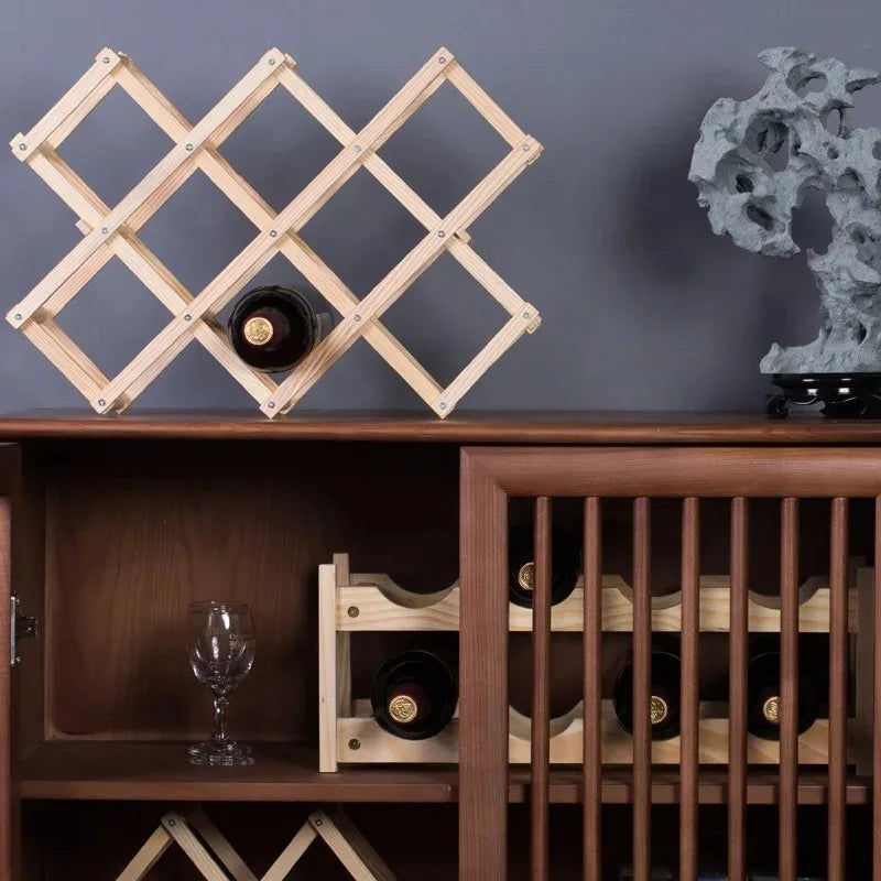 Foldable Wooden Wine Rack with Stackable Countertop Design for Standard Bottles and Home Bar Storage