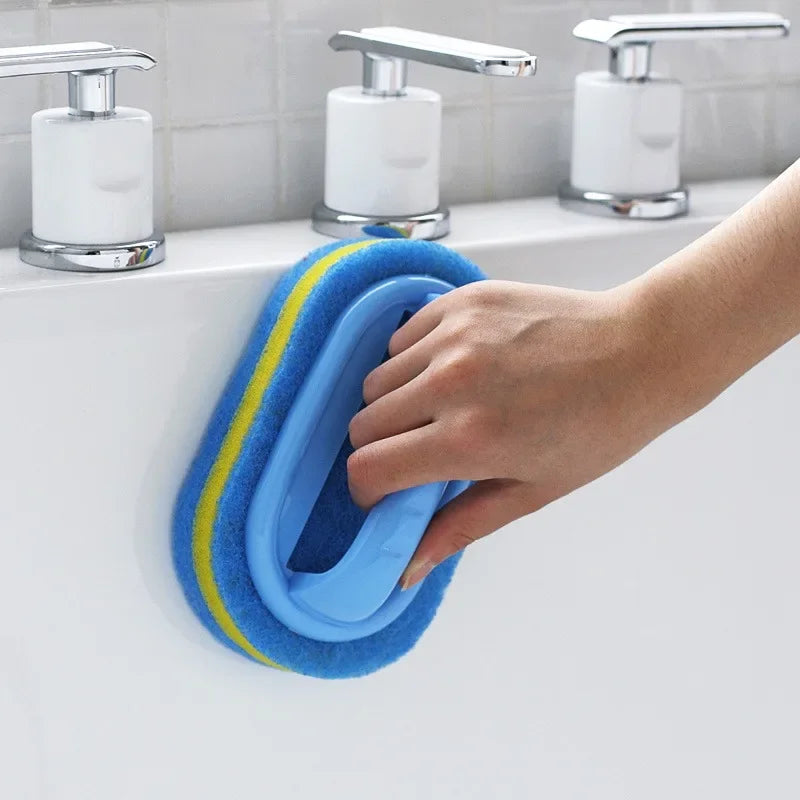 3 Pcs Durable Household Cleaning Brush with Handle for Kitchen, Bathroom, and Dish Scrubbing, Thickened Scrubbing Sponge for Efficient Cleaning