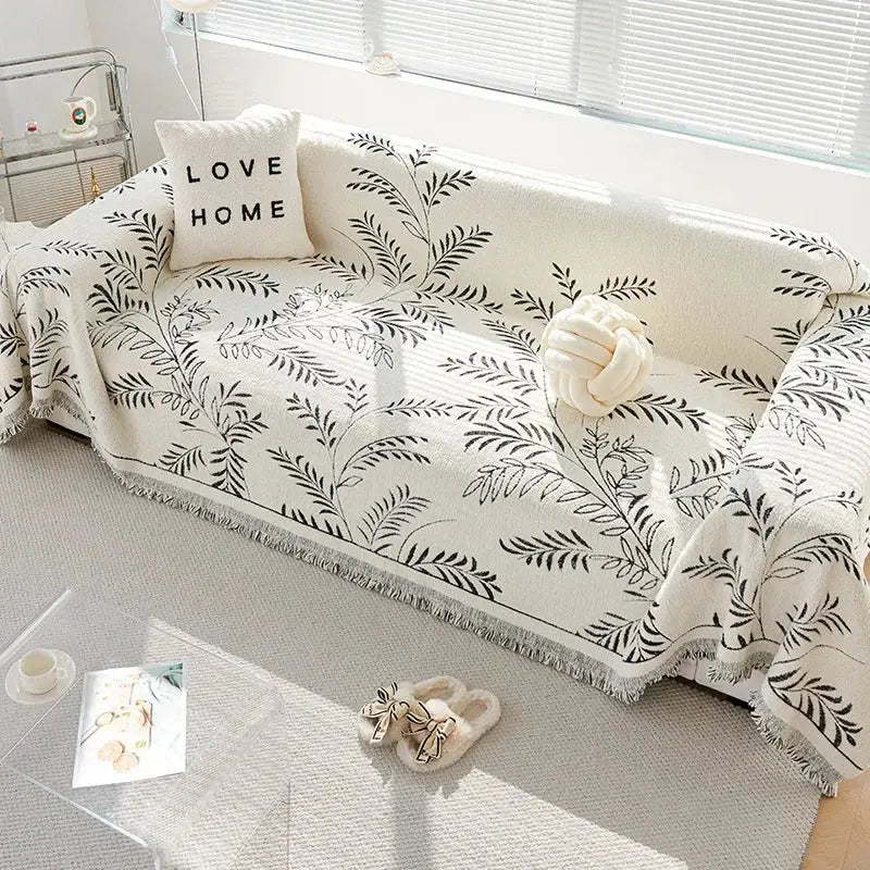 Four-Season Chenille Jacquard Leaf Sofa Cover with Full Non-slip Design and Scratch-Resistant Texture