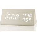 Wooden LED Alarm Clock with USB Charger Temperature Display